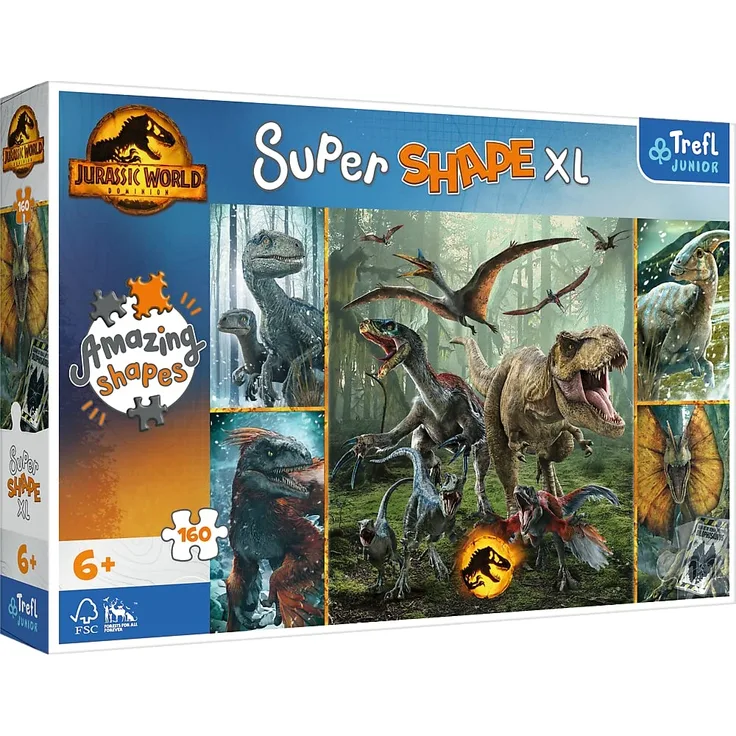 Trefl 50026 160 XL Super Shape-Verrückte Puzzleform, große Teile, Bunte Puzzles, Spaß für Kinder ab 6 Jahren, Jurassic World: Dominion, Ungewöhnliche Dinosaurier