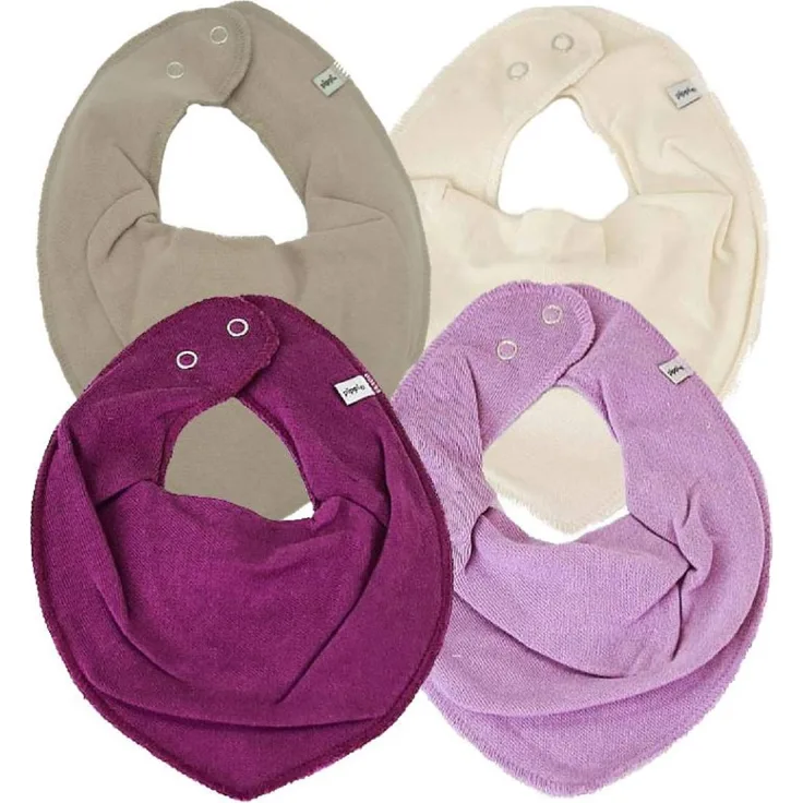 Pippi * 4er Set Baby Dreieckstuch Halstuch Lätzchen 4 Stück * verschiedene Farbkombinationen (Creme-violet ice-flieder-beere)