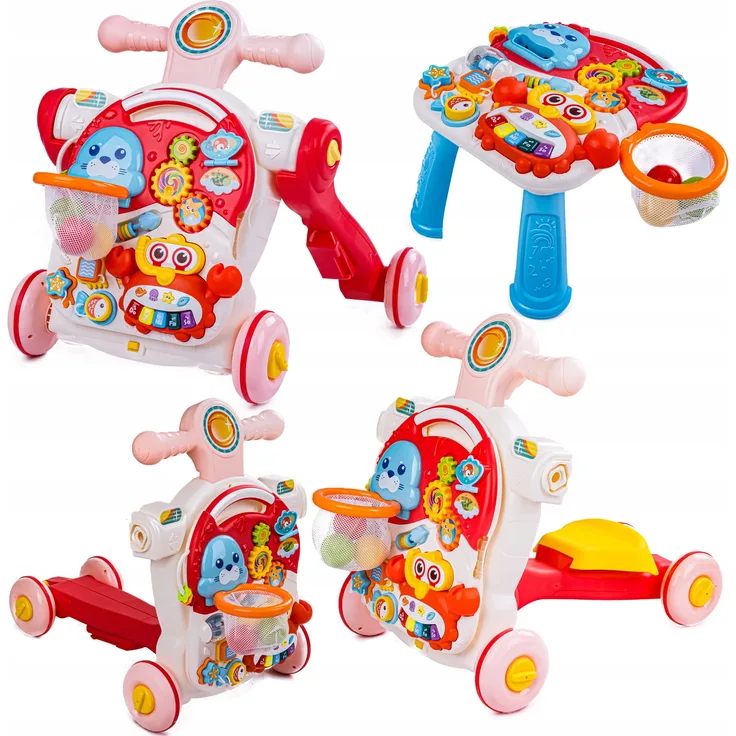 COIL Lauflernwagen 5-in-1, Lernspielzeug, Musikspielzeug, Lauflernwagen für Kinder, Lauflernwagen mit Licht und Musik, Roller, Spieltisch, höhenverstellbar, ab 12 Monaten (Rosa)