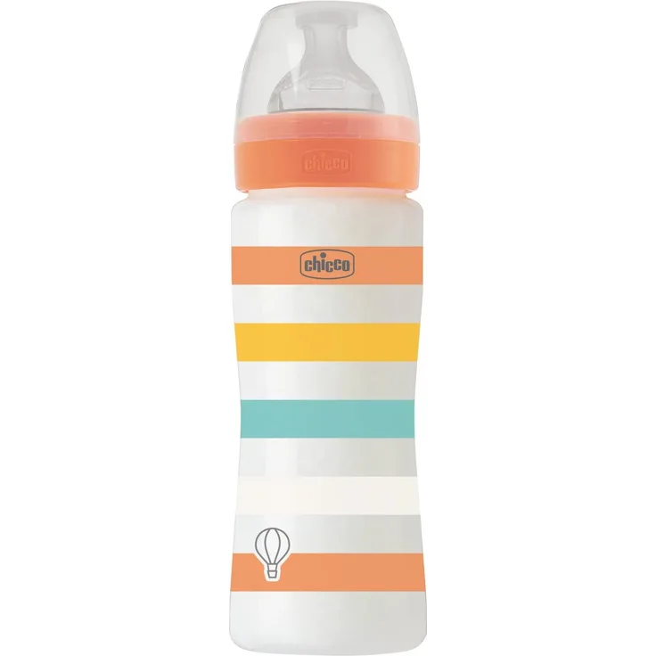 CHICCO BABYFLÄSCHCHEN WELL-BEING, 330ML, SCHNELLER FLUSS, 4M+ SILIKON, ORANGE