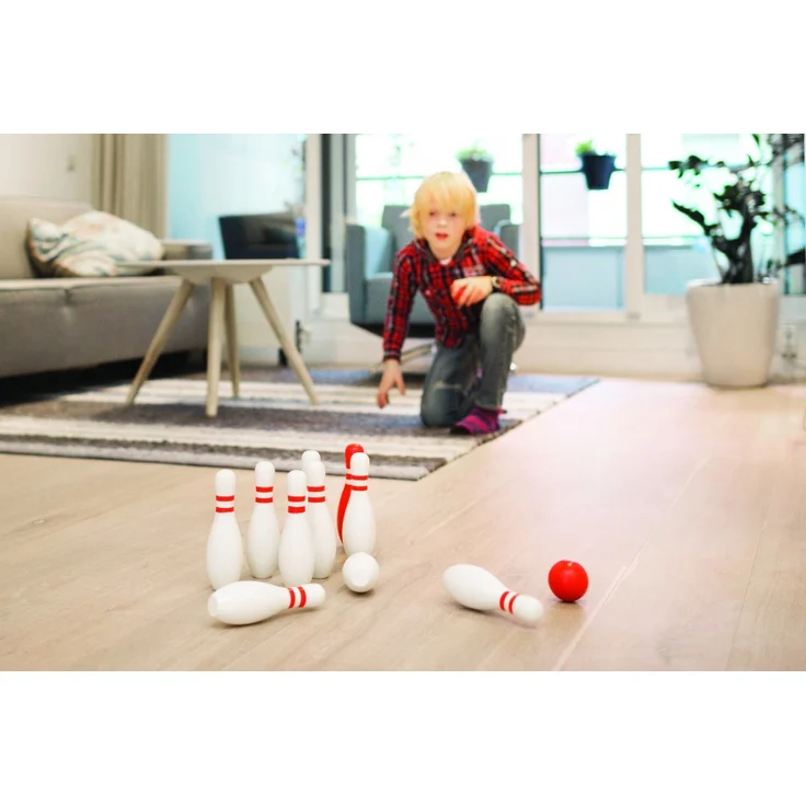 BS Toys Bowling Spiel Holz 12-teilig weiß/rot – Bild 4