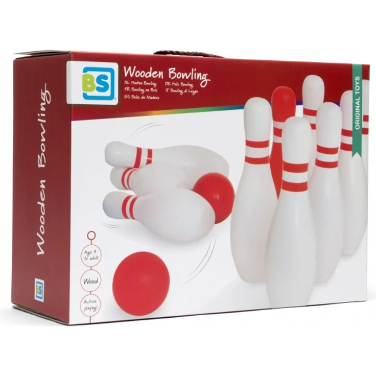BS Toys Bowling Spiel Holz 12-teilig weiß/rot – Bild 6
