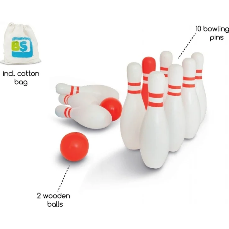 BS Toys Bowling Spiel Holz 12-teilig weiß/rot – Bild 3