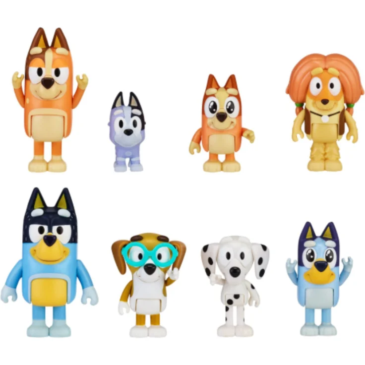 Bluey Blueys 8er-Figurenpack Familie und Freunde: 6,3–7,6 cm große Figuren mit beweglichen Gelenken, 8er-Pack, offizieller Sammelartikel – Bild 1