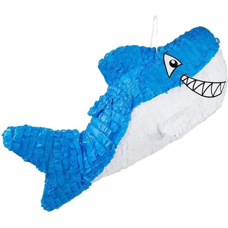 Boland 30919 - Pinata Hai, Blau-Weiß, Größe 27 x 60 cm, aus Pappmaché, Kindergeburtstag, Dekoration, Mottoparty, Themenparty