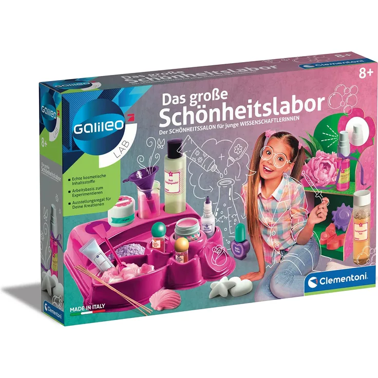 Galileo Lab – Das große Schönheitslabor, duftender Badeschaum, Nagellack, Seifen & Shampoo, Experimente für Zuhause, ideal als Geschenk, Spielzeug für Kinder ab 8 Jahren von Clementoni 59077