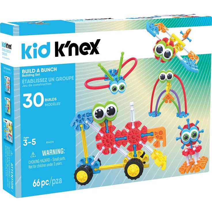 Build A Bunch-Set, Kid K'NEX, Basic Fun, 85422A, Konstruktionsspielzeug für Kinder, Tierfiguren und Fahrzeugmodelle für kreatives Spielen, Bauspielzeug geeignet für Jungen und Mädchen Ab 3 Jahren
