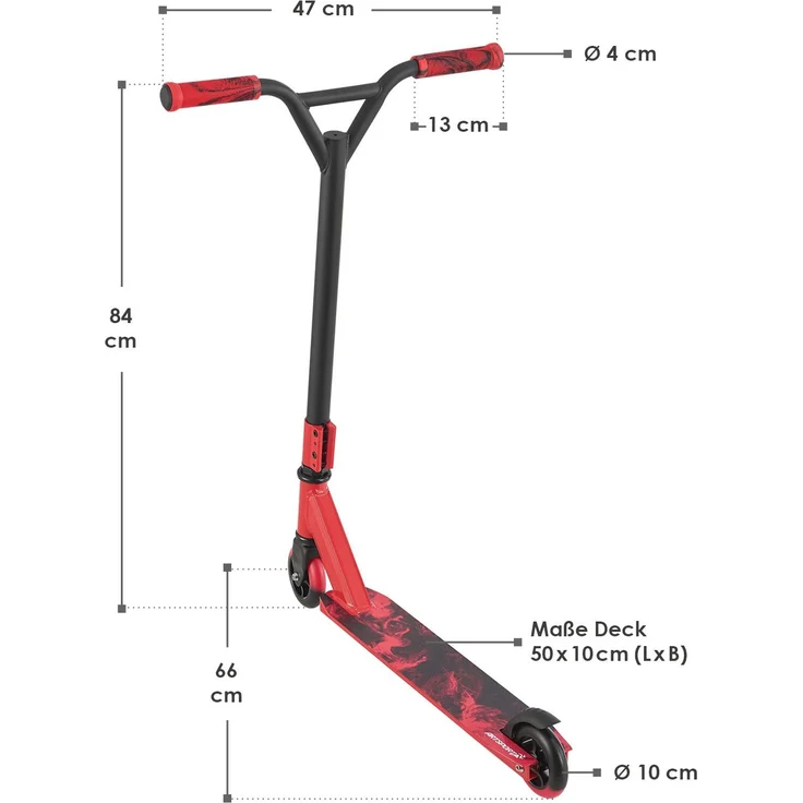 ArtSport 24631 'Stunt Scooter Red Smoke', ab 6 Jahren, 360° Lenker, 100 mm Alu Räder, max. belastbar bis 100 kg, rot/schwarz – Bild 2