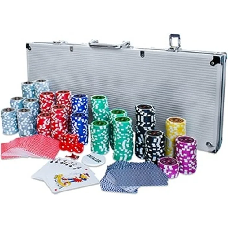 Pokerset im edlen Aluminium Koffer mit 500 Chips, Karten und Würfeln, Eaxus