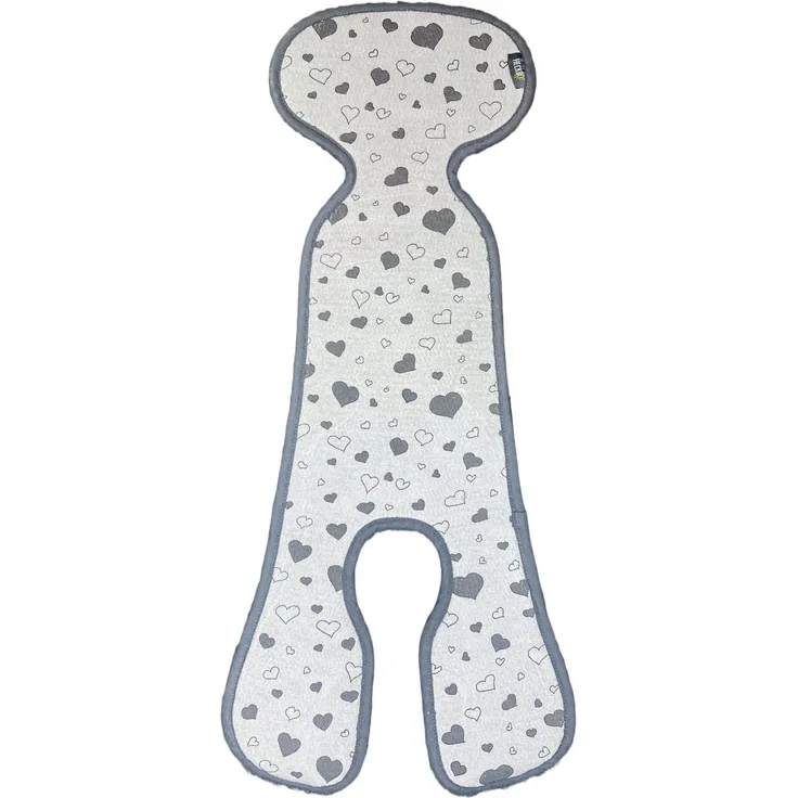 HECKBO Autositz Kindersitz Sitzauflage Sommer Antischwitz für Kinderwagen - Baby Kinder Matte schwitzen - universal - Mädchen Jungen - neutral grau mit Herzen