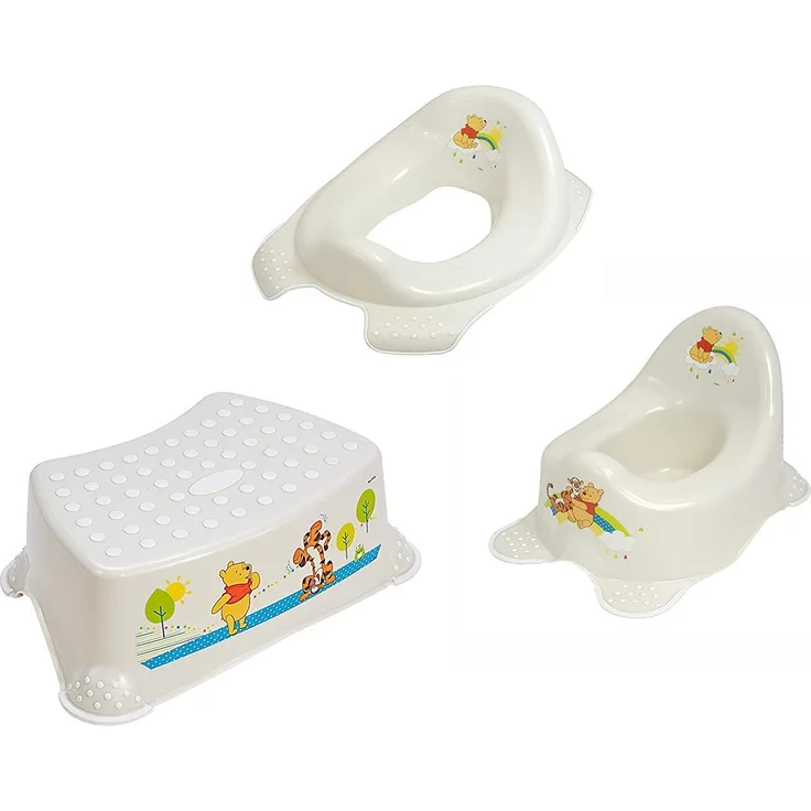 3er Set : Perl Premium Disney Winnie Puuh perl weiß Kinder-Toilettensitz + Tritthocker + Töpfchen Toilettentrainer