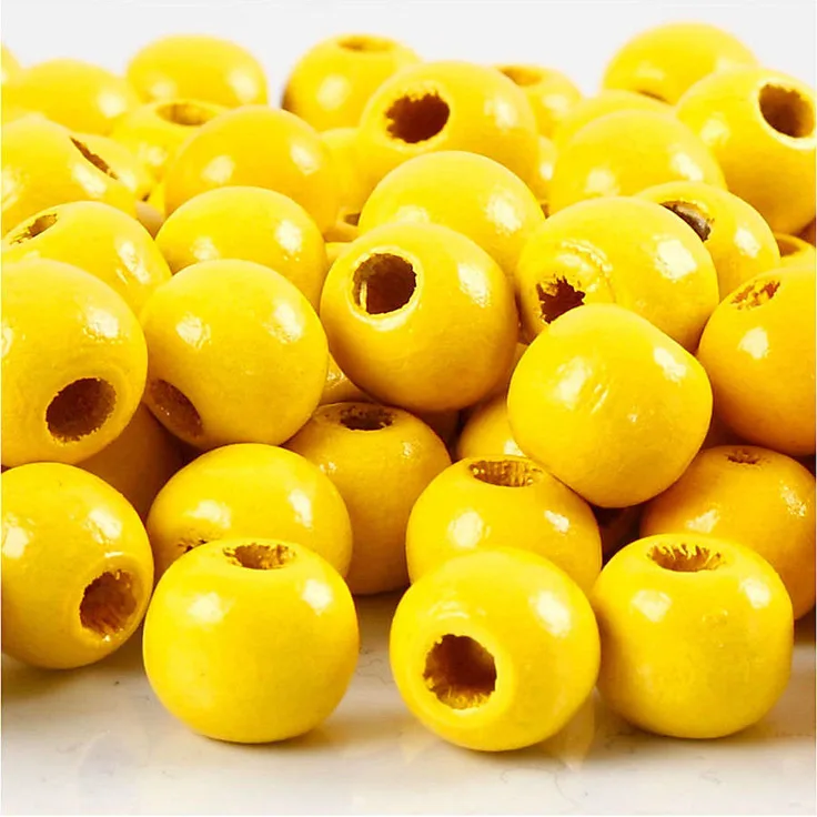 Holzperlen, D: 10 mm, Lochgröße 3 mm, Gelb, 20g, ca. 70 Stück