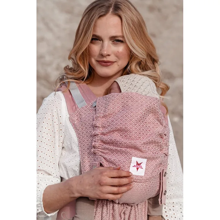 KOKADI® Ergonomische Babytrage Neugeborene ab Geburt [bis 15kg] - Mitwachsend Rückentrage Bauchtrage Baby - Baby Tragetuch neugeboren ab Geburt - Baby Carrier - Baby Tragehilfe - Flip Heart2Heart Rosé