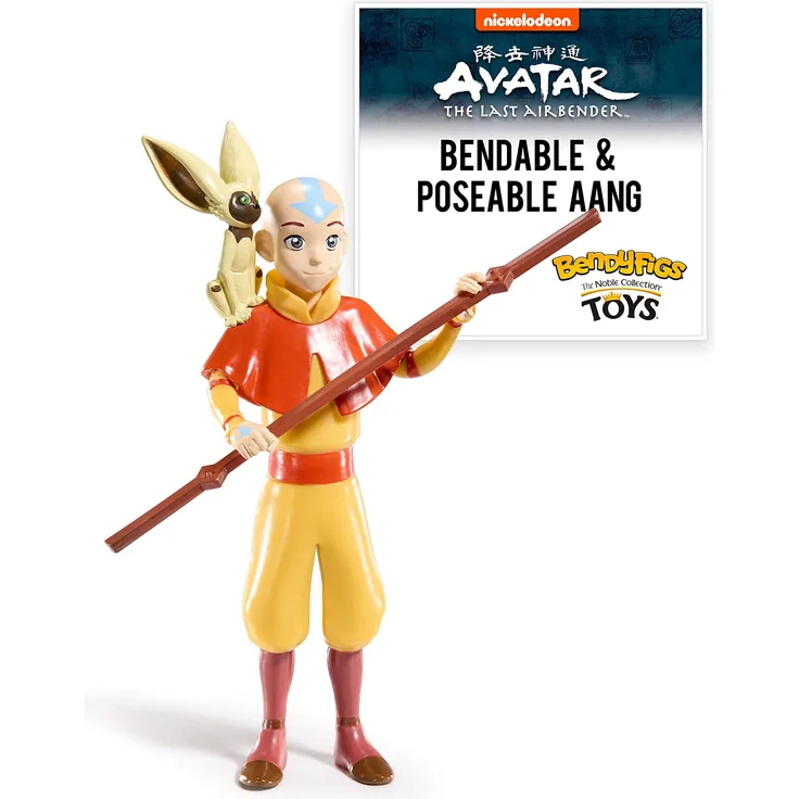 BendyFigs The Noble Collection Avatar Aang - Noble Toys 18cm Bendable Posable Collectible Doll Figure with Stand and Mini Accessory
