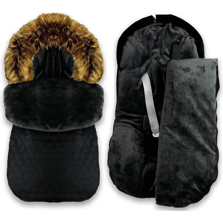 Winter Herbst Fußsack für Kinderwagen Babyschale Schlittensack Baby Fußsack Kuschelsack Winterfußsack 48 x 90 cm (Schwarz-Braun)