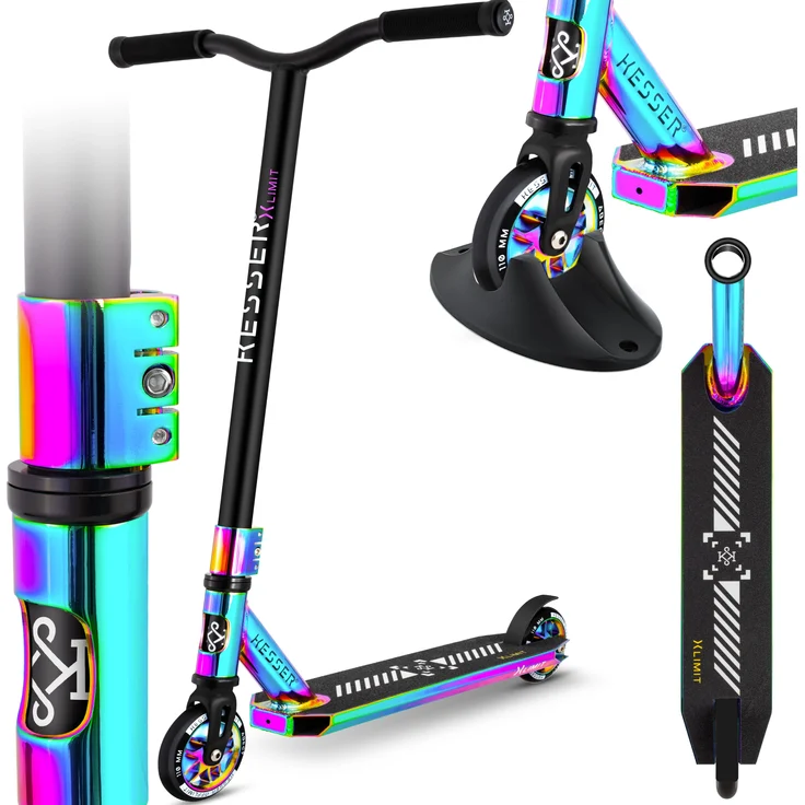 KESSER 'Stunt Scooter X-Limit-Pro', 360° Lenkung, mit Ständer, ABEC 9 Kugellagern, 110 mm PU Räder, Rainbow – Bild 1