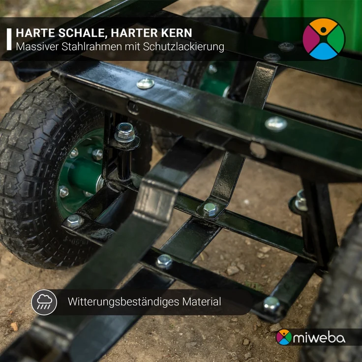 Miweba Bollerwagen Dumper Transport Handwagen Gartenwagen Kippfunktion 300 kg (Grau) – Bild 4
