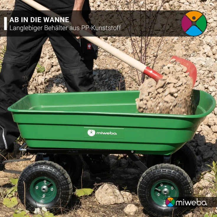 Miweba Bollerwagen Dumper Transport Handwagen Gartenwagen Kippfunktion 300 kg (Grau) – Bild 3