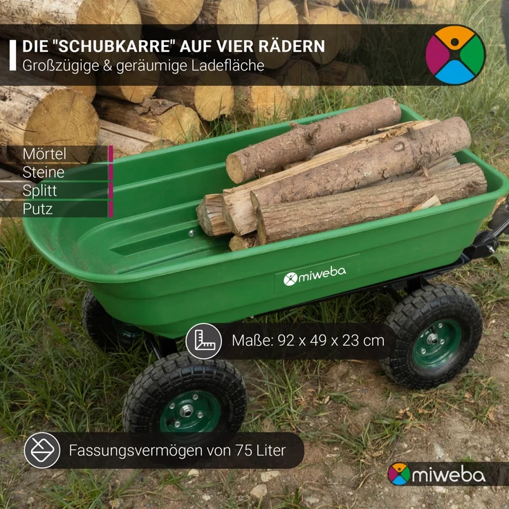 Miweba Bollerwagen Dumper Transport Handwagen Gartenwagen Kippfunktion 300 kg (Grau) – Bild 7