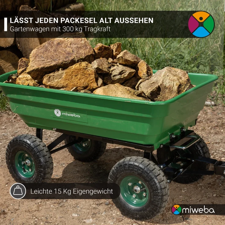 Miweba Bollerwagen Dumper Transport Handwagen Gartenwagen Kippfunktion 300 kg (Grau) – Bild 8