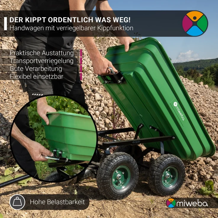 Miweba Bollerwagen Dumper Transport Handwagen Gartenwagen Kippfunktion 300 kg (Grau) – Bild 2