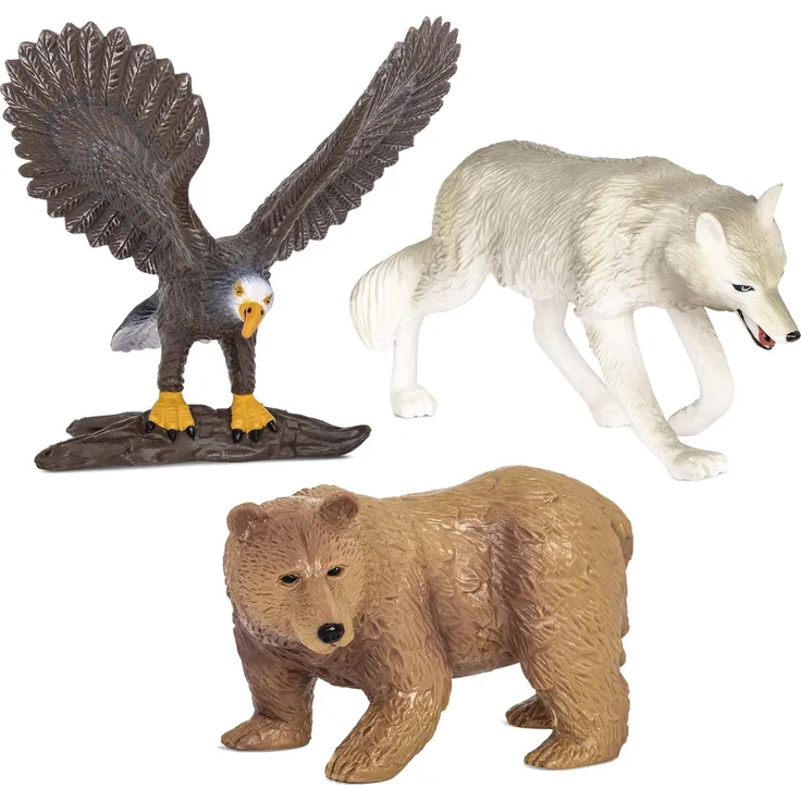 Terra 3 Waldtiere Figuren – Bär, Adler, Wolf Tiere Figuren – Realistische Tierfiguren Set, Kinder Spielzeug für Mädchen und Jungen ab 3 Jahre