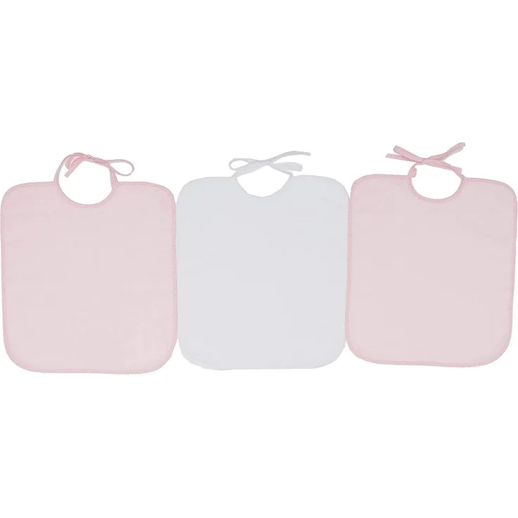 TI-TÍN Lätzchen, wasserdicht, 33 x 36 cm, 90 % Baumwolle, 10 % Polyester, Lätzchen für Babys ab 1 Jahr, Schnalle, Verschlussband, ohne Kunststoff, einfarbig (Weiß und Rosa) – 320 g/m²