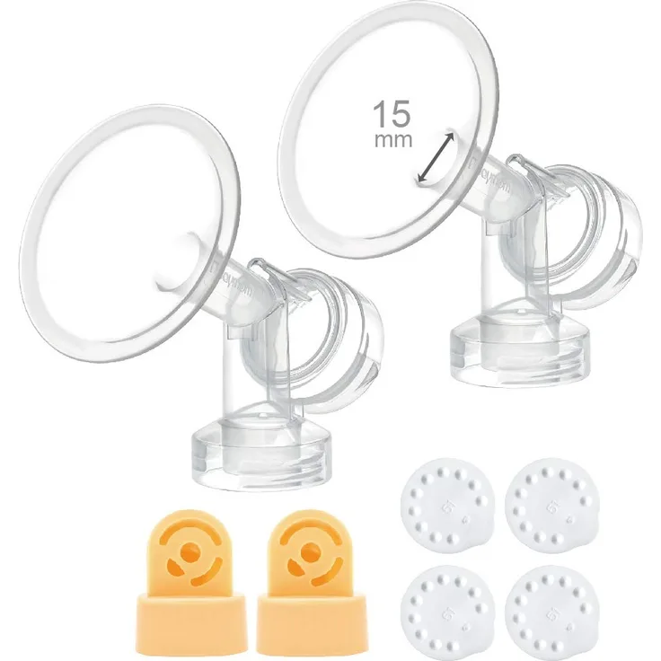 Maymom Einteilige Brusthaube mit Ventilkopf und Ventilmembrane kompatibel mit Medela Milchpumpen; hergestellt von Maymom(Brusthaube 15mm; Brustwarze Durchmesser),2pcs