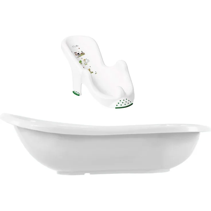 Funny Farm weiß Baby Badewanne XXL 100 cm mit Stöpsel + Badesitz