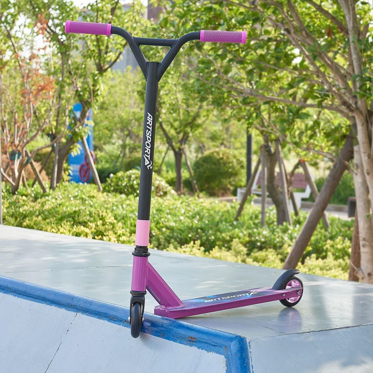 ArtSport 24636 'Stunt Scooter Galactic Cruiser', ab 6 Jahren, 360° Lenker, 100 mm Alu Räder, max. belastbar bis 100 kg, lila/schwarz – Bild 10