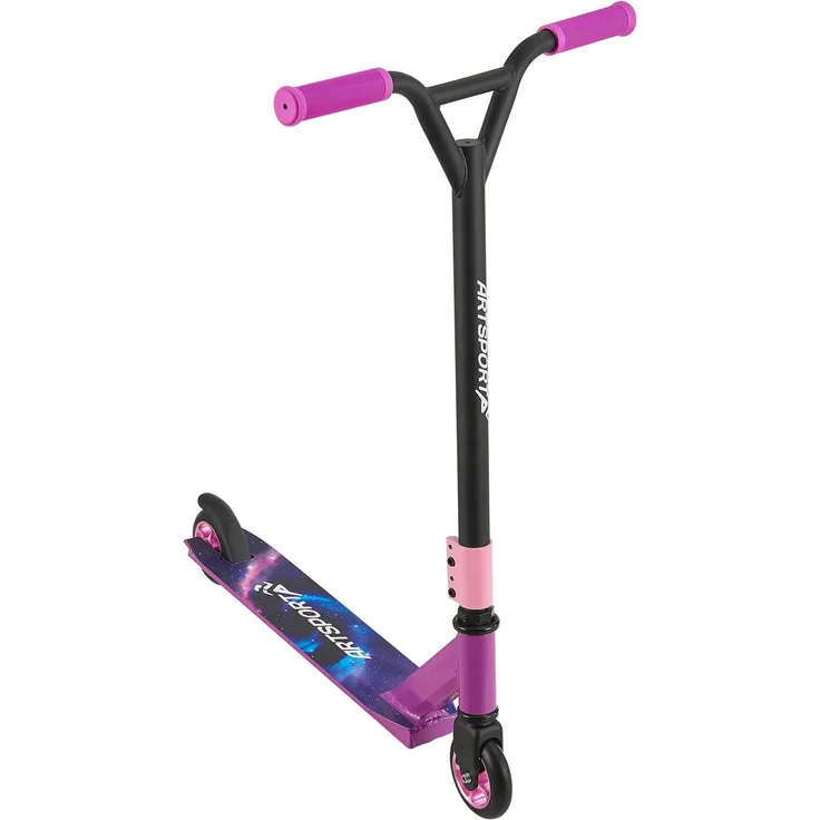 ArtSport 24636 'Stunt Scooter Galactic Cruiser', ab 6 Jahren, 360° Lenker, 100 mm Alu Räder, max. belastbar bis 100 kg, lila/schwarz – Bild 1