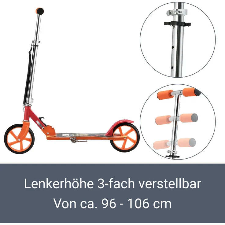 ArtSport 24623 'Cityroller Skaterboy' Scooter, ab 3 Jahren, 3-fach höhenverstellbar bis 106 cm, klappbar, max. belastbar bis 100kg, rot – Bild 8