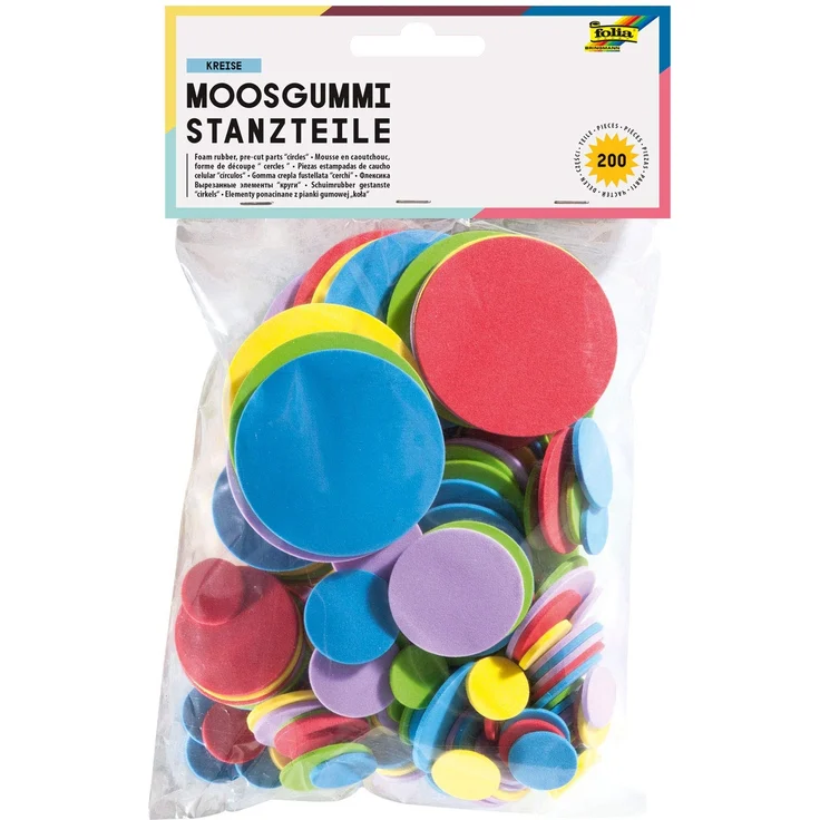 folia 2351 - Moosgummi Stanzteile, 200 Kreise, sortiert in Größe und Farbe, ideal für Scrapbooking, Kartengestaltung und kreative Bastelarbeiten