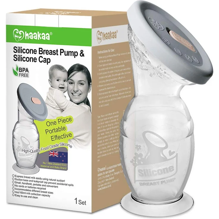 haakaa 100 ML Handmilchpumpe mit Silikondeckel und Saugfuß, Transparent Manuelle Brustpumpe, Silikon Milchpumpe & Muttermilchauffänger, Gesund und Harmlos – Bild 1