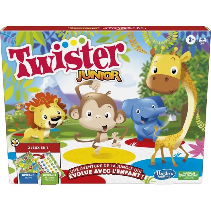 Twister Junior, wendbare Matte, Dschungel-Abenteuer, 2 Spiele in 1, Indoor-Gruppenspiel für 2 bis 4 Spieler