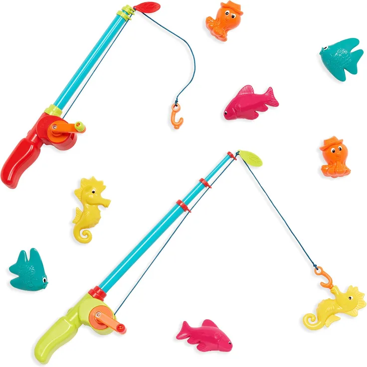 B. Toys Magnetisches Angelspiel Wasser, Kinderangel 80 cm für drinnen und draußen, Angelset mit 2 Angeln und Fischen für Kinder ab 3 Jahren, Badewannenspielzeug und Pool Spielzeug (10 Teile)