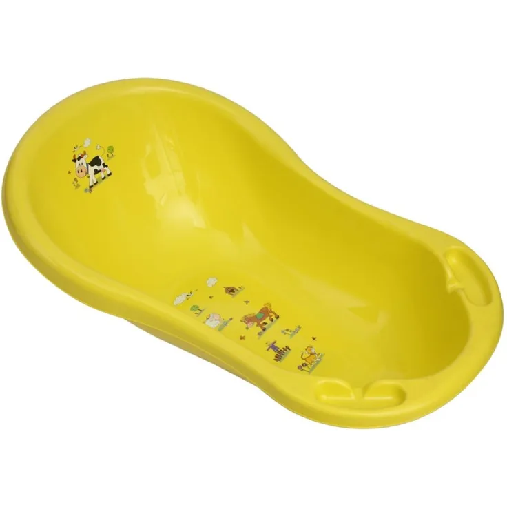 Lorelli Babybadewanne Gelb Farm, mit Ablagefächern, 84 cm lang, ergonomische Form, ab Geburt