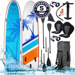BRAST SUP Board Hawaii Aufblasbares Stand up Paddle Set XXL 370x87x15cm bis 210kg incl. Zubehör 5 Jahre Garantie 2X Kajak-Sitz 2X Fußschlaufe 2X Paddel Pumpe Rucksack
