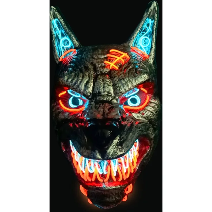 Original Cup LED Maske Wolfman | Rigid Plastic | 3 Blinkmodi | LED Maske | Halloween | Neon | 100% Horror | 100% Fun
