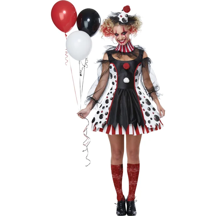 California Costumes Psycho-Clown-Kostüm für Damen Halloween-Kostümschwarz-Weiss-rot L (42 44)