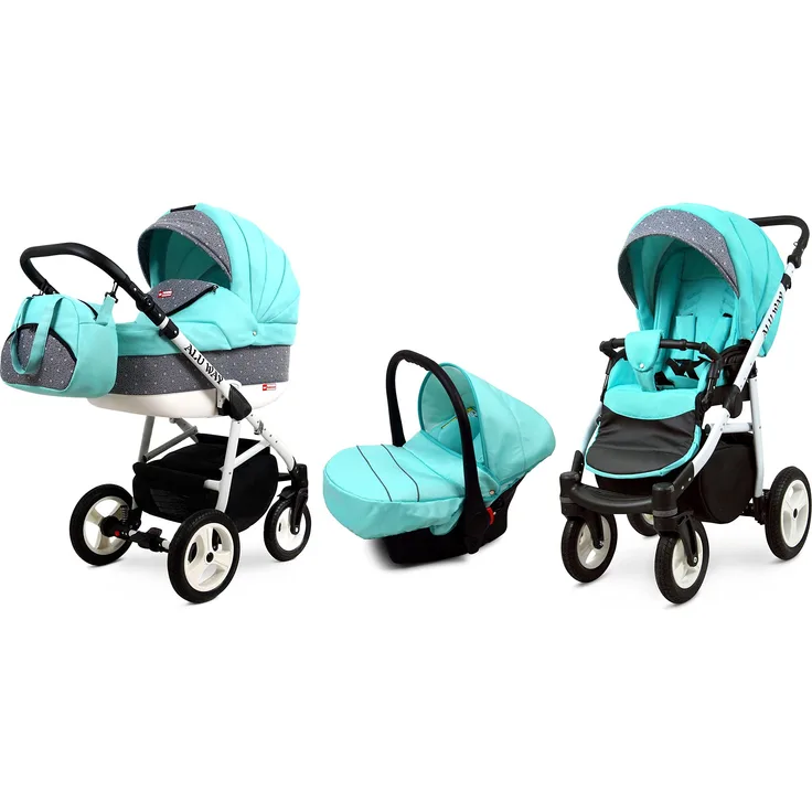 BabyLux Aluway 3 in 1 Kindsystem | Fussball + Auto Sessel mit Zubehör, Folie Regenschutz Schwenkbare Gelräder | Mens