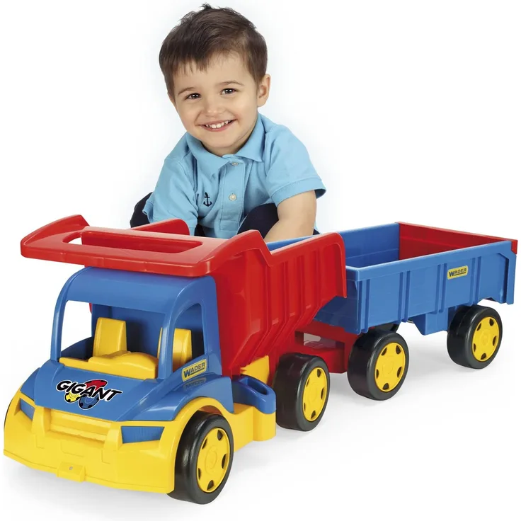 Wader 65100 - Gigant Truck, großer Kipper mit Anhänger, LKW bis 150 kg belastbar, Gesamtlänge ca. 107 cm, ab 12 Monaten, ideal als Geschenk für kreatives Spielen