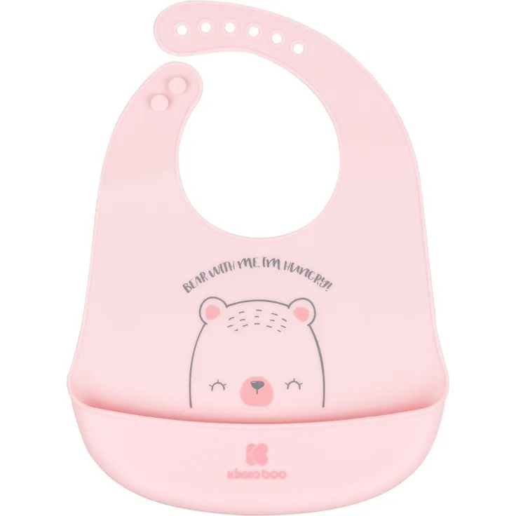 Kikkaboo Babylatz Bear with me Silikon, integrierter Krümelschutz, wasserdicht rosa