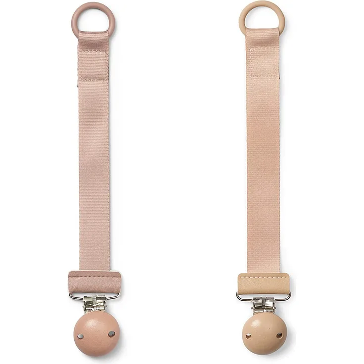 Elodie Details Schnullerkette 2er Pack, aus Stoff und Holz Clip, für Baby Junge und Mädchen, Universal Silikonring, Passend für Alle Schnuller, Skandinavisches Design - Faded Rose/Blushing Pink, Rosa