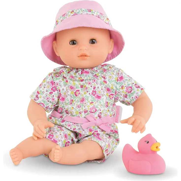 Corolle 9000100600 - Ma Premiere Poupee Badebaby Coralie, Weichkörper-Badepuppe mit Badetier, Schlafaugen, Vanilleduft, abnehmbare Kleider, 30cm, ab 18 Monaten