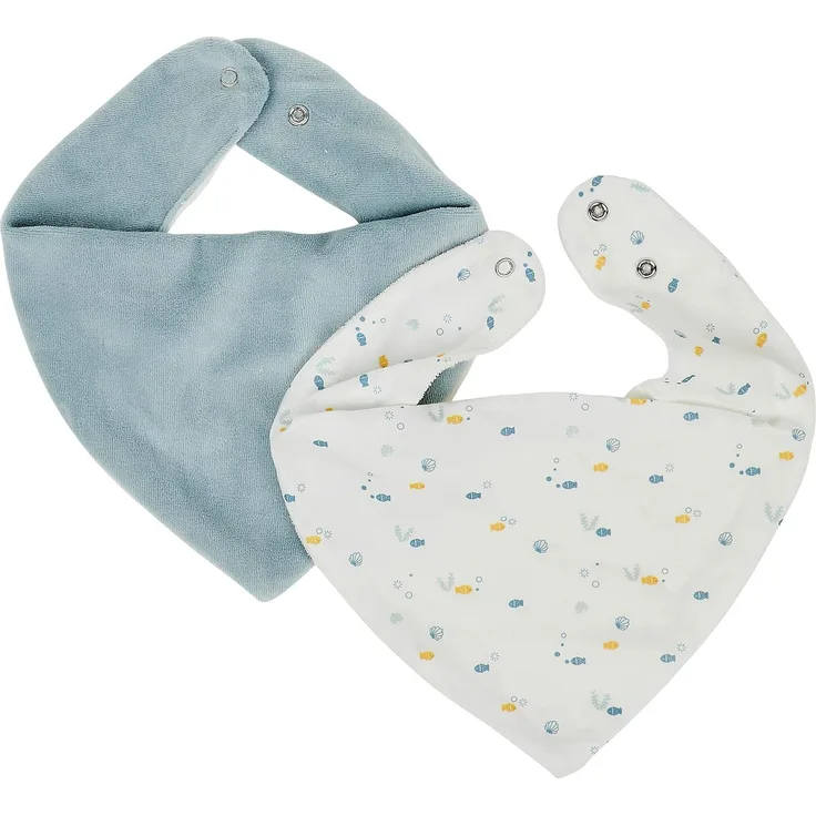 Nattou 2er Set Bandana-Lätzchen, Mit Druckknopf-Verschluss, 30 cm, Baumwolle und Polyester (Velours/Frottee), Romeo, Jules und Sally, Bunt