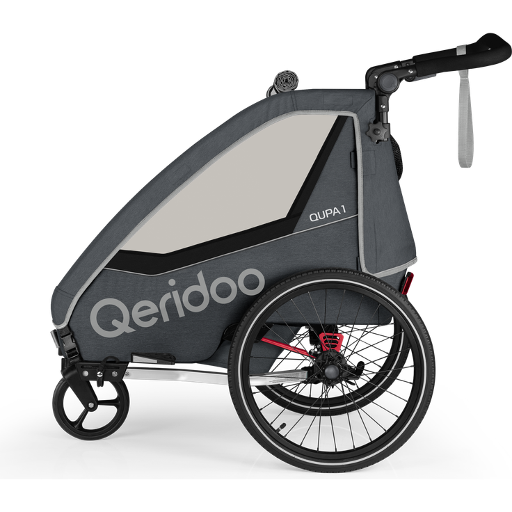 Qeridoo 'QUPA 1' Fahrradanhänger Grey 2023, 1-Sitzer mit Blattfeder-Dämpfsystem – Bild 2