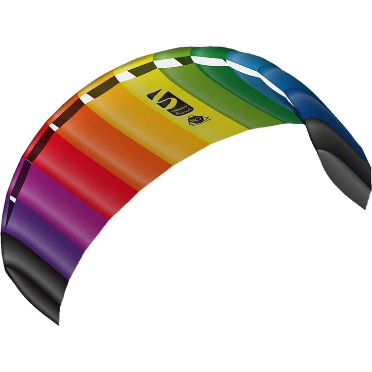 HQ Lenkmatte Lenkdrachen Symphony Beach III 2. 5 Rainbow, Zweileiner Matte, Drachen für Kinder und Erwachsene, 73x250cm, inkl. 160kp Dyneema Schnüre, 2x25m auf Winder mit Schlaufen, Drachen ab 14 Jahre