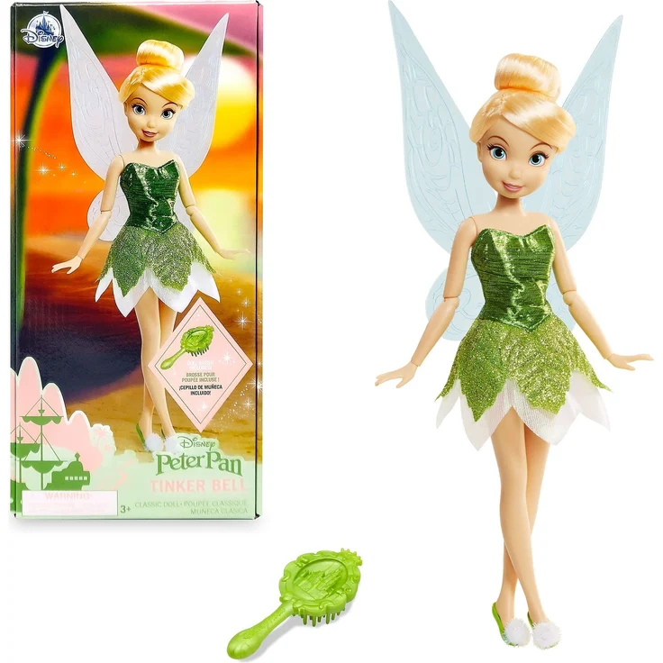 Disney Store Offizielle Tinkerbell-Puppe für Kinder, Peter Pan, 25,5 cm, vollbewegliche Puppe im schimmernden grünen Kleid mit ausgearbeiteter Haarbürste, geeignet ab 3 Jahren