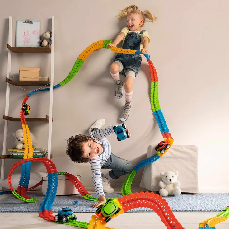 Smoby 'Flextrem Anfänger-Set', Autorennbahn-Set, 4,4 Meter Streckenlänge, 184 Teile, ab 4 Jahren - Preisvergleich – Bild 3